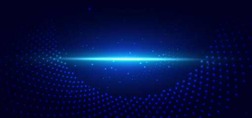Abstract glowing particle blue on dark background. Technology digital dots network concept.