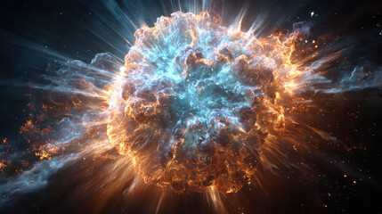 Exploding Star with Fiery Debris and Nebula Gas