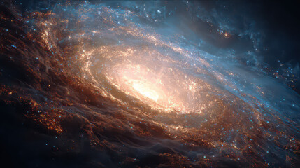 Golden Spiral Galaxy Illuminated by Cosmic Light