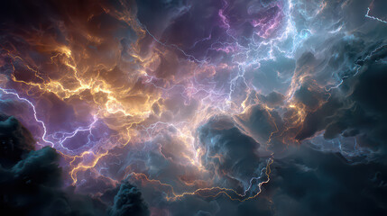 Powerful Space Nebula with Lightning Energy Bursts