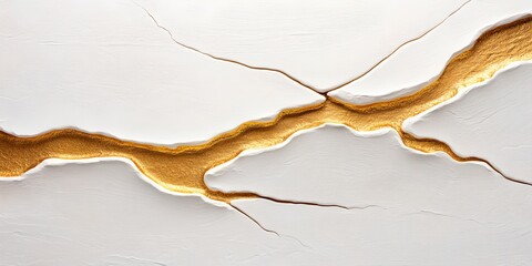 Intriguing abstract texture featuring intricate golden patterns and cracked wave like formations across a minimalist monochrome background