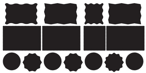 Square silhouette shapes with scallop and zigzag edges. Geometric squared wavy frames set.