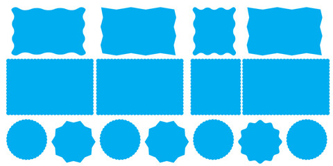 Square silhouette shapes with scallop and zigzag edges. Geometric squared wavy frames set.