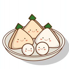 Cute Onigiri Rice Balls on a Plate — Kawaii Cartoon Illustration