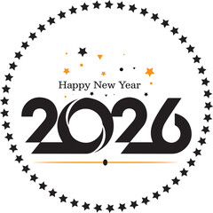 Classic Happy New Year 2026 Black Silhouette Vector Post Design