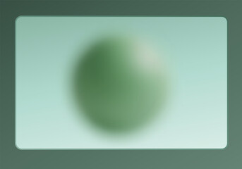 Minimalist glass morphism style frame with a single blurred green sphere in the center. Eps 10