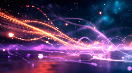 Obraz premium Ethereal abstract light trails floating in deep cosmic darkness high quality AI generated image 