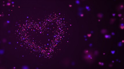 Dark Royal Purple Background with Glowing Pink Heart for Romantic Digital Design