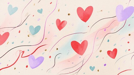 Soft Minimal Pastel Backdrop with Hand-Drawn Hearts and Cute Romantic Feel