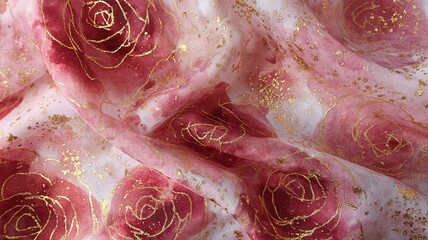 Soft Watercolor Pink and Red Blend with Subtle Gold Foil Accents for Artistic Background Design