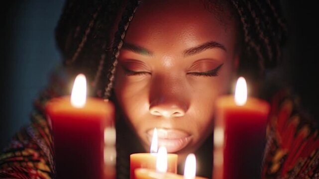 African American Family Gathering for Kwanzaa Candle Lighting
