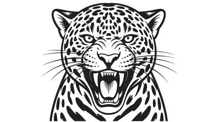 Fototapeta premium Jaguar head illustration ferocious wild cat with open mouth and sharp teeth isolated on white background