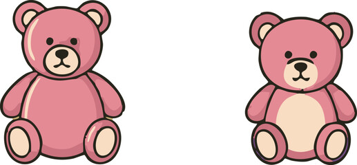 Two pink teddy bears sitting sidebyside on a white surface, creating a cute and playful atmosphere for children's content.