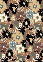 Abstract solid vector textile design, arrangement with medium silhouette hibiscus flowers, full all-over seamless pattern with red and gray tone soft color illustration, digital image printing factory