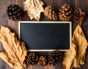 Autumnal Still Life with Chalkboard and Natural Elements.