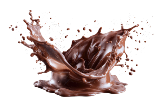 Chocolate Splash: A dynamic splash of rich, dark chocolate suspended mid-air, showcasing its texture and form.
