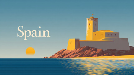 Spanish coastal fortress at sunset