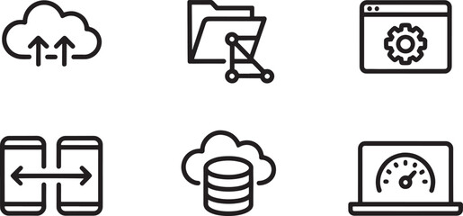 Fototapeta premium Cloud computing and data management icons for digital infrastructure Keywords: cloud, upload