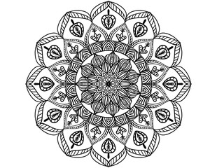 Black and white mandala. Hand drawn vector illustration. Vector template for your design.