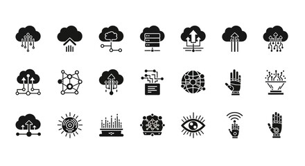 Black Robotic Hand Icon with Detailed Circuitry and Modern Design.