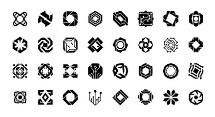 Collection of Abstract Geometric Black and White Vector Logos and Symbols.