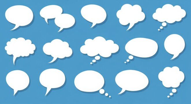 Collection of diverse white speech bubbles and thought clouds for creative communication design illustration