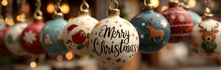 hanging baubles with christmas icons and greetings