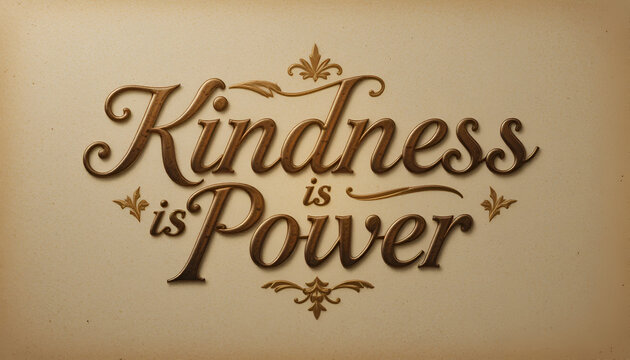 Warm sepiatoned kindness is power lettering with subtle decorative accents, evoking a sense of nostalgia and the enduring significance of benevolent actions