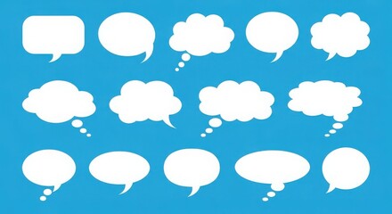 Collection of diverse white speech bubbles and thought clouds for communication graphics illustration