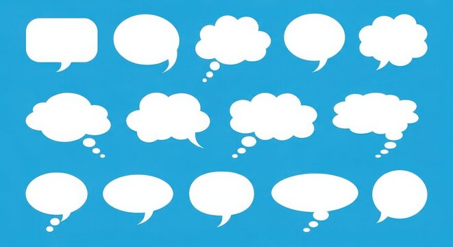 Collection of diverse white speech bubbles and thought clouds for communication graphics illustration