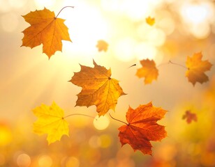Fototapeta premium Autumn Leaves Falling - A Golden Symphony of Natures Transition.