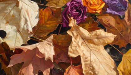 Autumnal Harmony - A Symphony of Leaves and Roses.