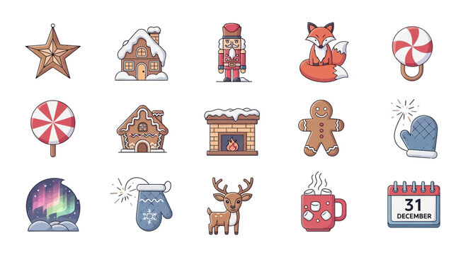 Festive Christmas Holiday Icons A charming collection of Christmas and winter holiday vector icons for various creative projects