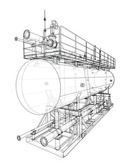 Industrial Tank Blueprint. Vector