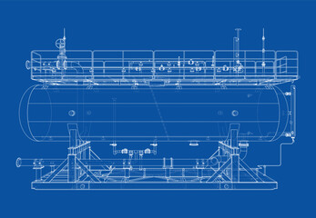 Industrial Tank Blueprint. Vector