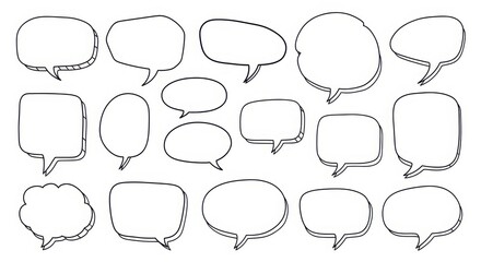Fototapeta premium Hand-drawn speech bubbles collection diverse shapes text boxes for communication and ideas illustration