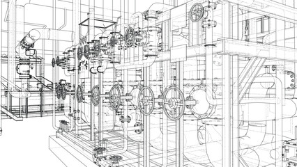 Fototapeta premium Industrial Piping Blueprint. Vector