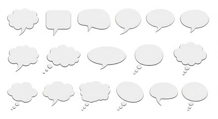 Fototapeta premium Collection of white blank speech bubbles different shapes and styles for communication and ideas illustration