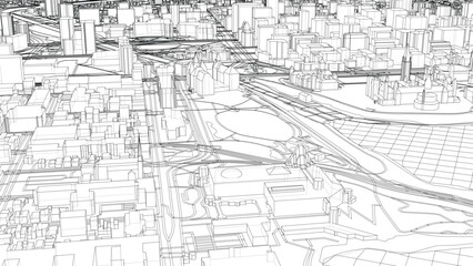 Intricate Cityscape Wireframe