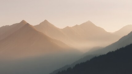 Landscape photograph of a mountain range. the mountains are covered in a thick layer of fog, creating a hazy and misty atmosphere.