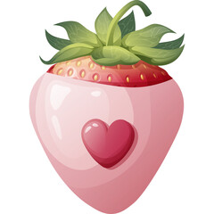 Pink Heart Chocolate Covered Strawberry With Green Stem And Leaves Transparent Background