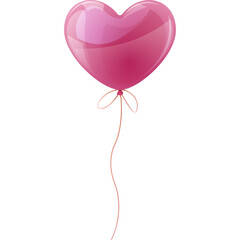 Pink Heart Shaped Balloon Floating Freely with Thin String Attached Against a White Background with Soft Lighting and Realistic Reflections