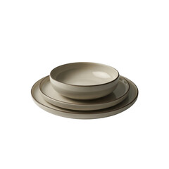 Rustic ceramic dinnerware set isolated on transparent background