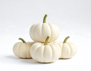 A stack of white pumpkins on a white background.