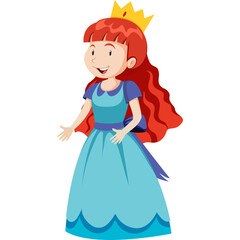 A Young Cartoon Princess With Long Wavy Red Hair Wearing A Blue Gown And Gold Crown Standing With Her Arms Outstretched