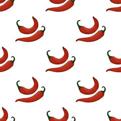 Obraz premium Spicy delight red chili pepper seamless pattern, vibrant hot cooking background for food packaging, restaurant menu designs, and culinary blog posts