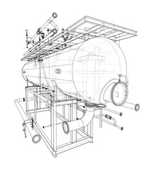 Industrial Tank Blueprint. Vector