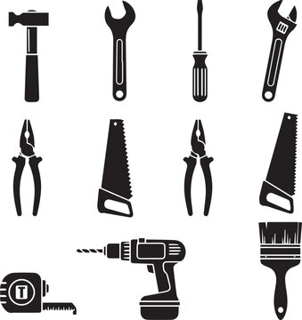 kinds of constriction Tool Silhouette Icon Set