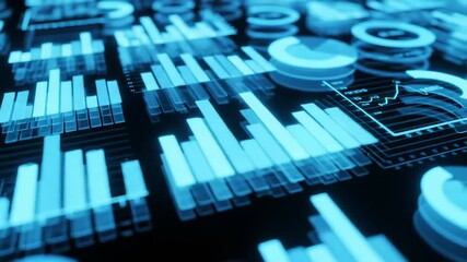 Digital chart infographics showing financial data. Futuristic business analytics and economic growth. Abstract glowing blue digital data charts and graphs with a futuristic technological theme. - Powered by Adobe