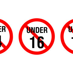 Under 16 age restriction sign, universal prohibition symbol, minor content advisory icon, safety